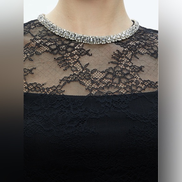 Alice & Olivia BNWT VANITA EMBELLISHED Neck Black Lace Crop Top, XL, $465! - Picture 4 of 7